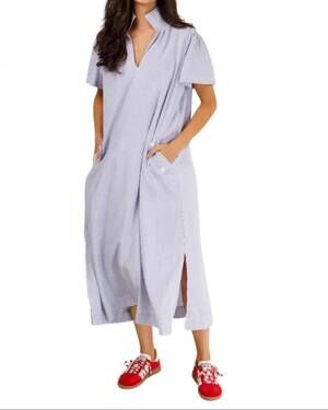 NEW HOLLY SHAE DESIGN gretchen maxi dress in seersucker blue
